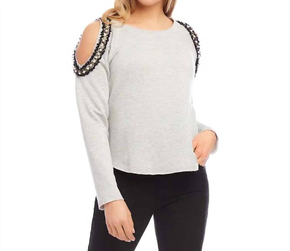 NEW KAREN KANE lyra embellished sweatshirt in light heather gray